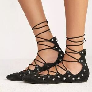 Jeffrey Campbell X Free People Spring Sparkle Black Suede Flat Pumps US Size 8